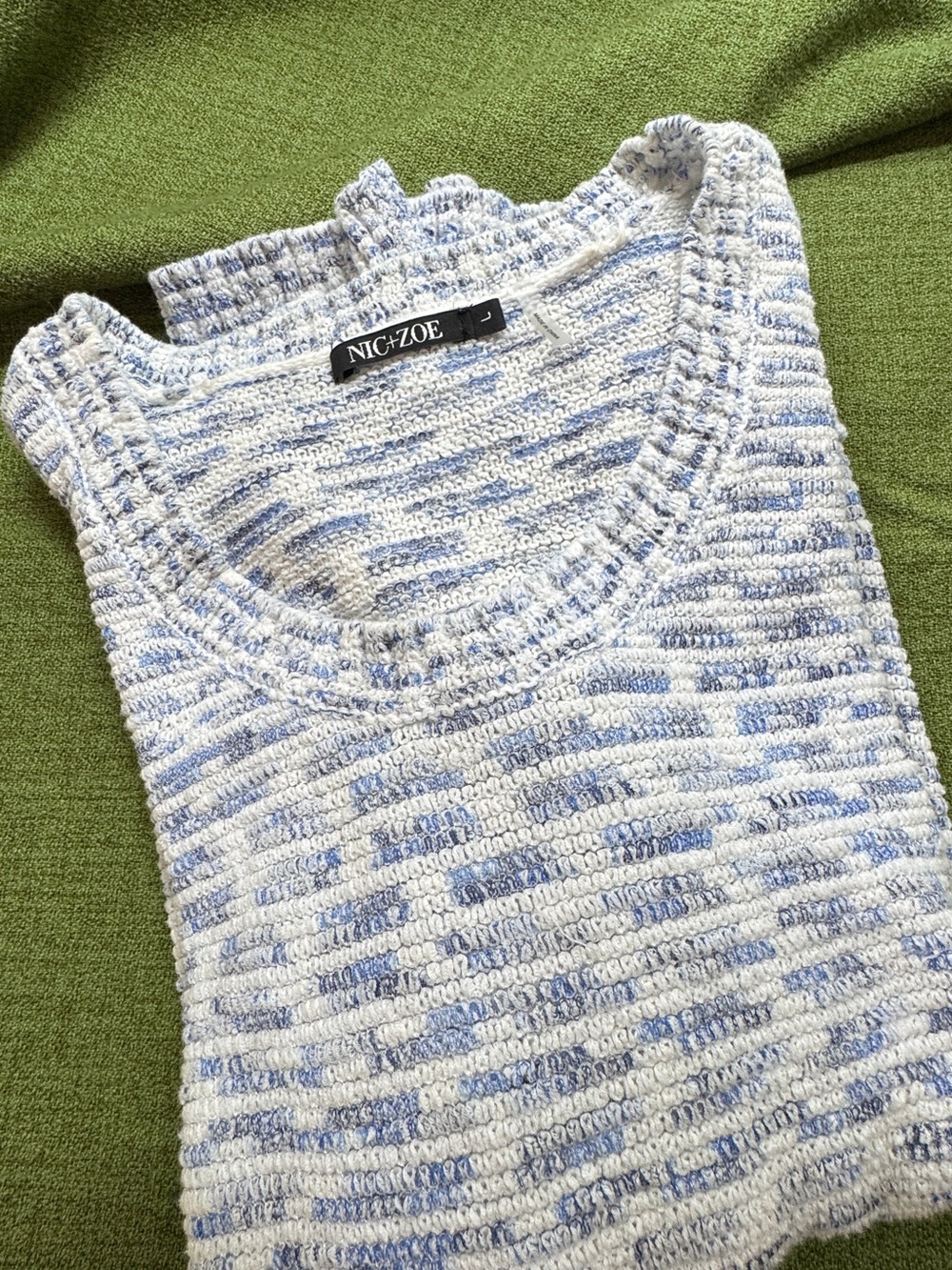 NIC+ZOE White and Blue Textured Knit Sweater Top
